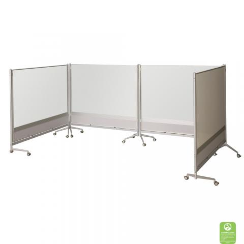 A dry erase board whiteboard room divider is displayed in a cube.
