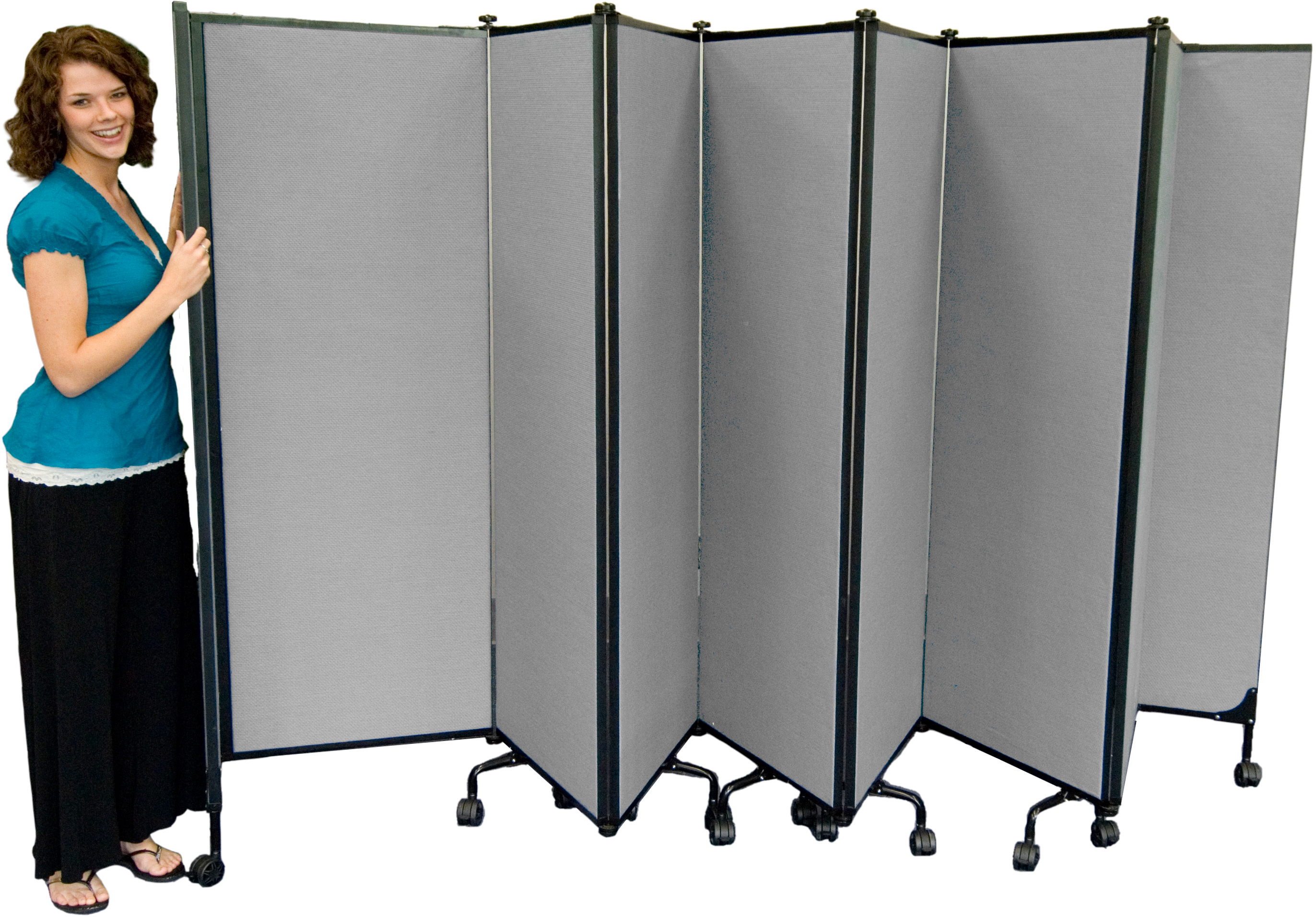 woman with folding room partition