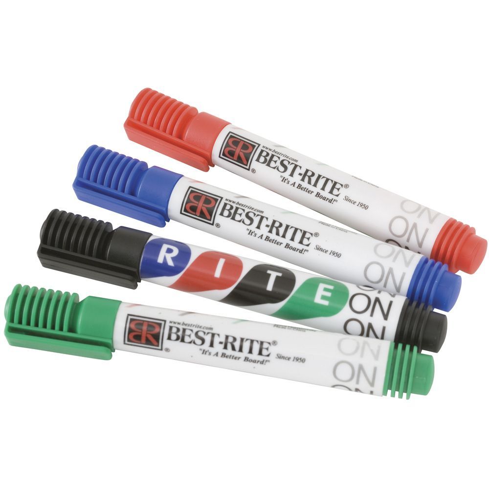 four colored dry erase markers