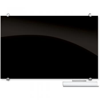 A black dry erase glass board is displayed on a wall.