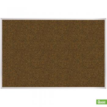 A large wall mounted cork board with aluminum frame available in multiple colors.