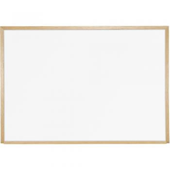 This magnetic dry erase marker board is wall mounted, framed in solid oak with a full length accessory tray and has a 50 year guarantee on the porcelain covered steel board.
