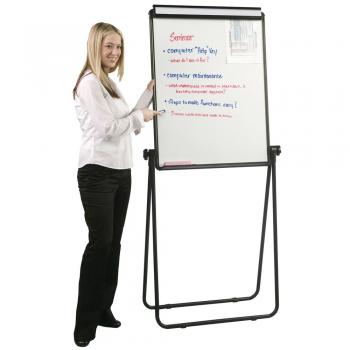 The double sided dry erase magnetic whiteboard can be used in offices for visual aids when presenting a project or goal.