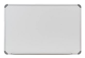A magnetic dry erase white board with rounded corners. 