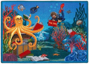 A "Fish Tales" underwater scene carpets for kids rug.