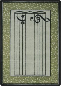 A rectangle shaped green music classroom school rug. 
