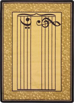 A rectangle shaped yellow music classroom school rug. 