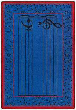 A rectangle shaped blue music classroom school rug. 