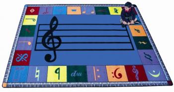 A blue rectangle shaped music classroom rug.