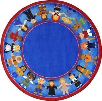 A blue circle rug for children is displayed.