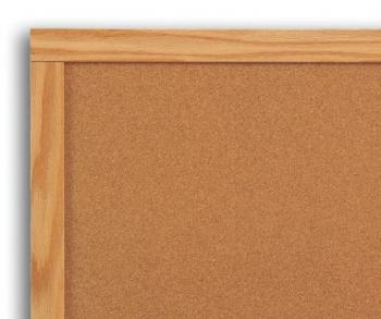 The combination cork dry erase board is shown in a wooden frame.