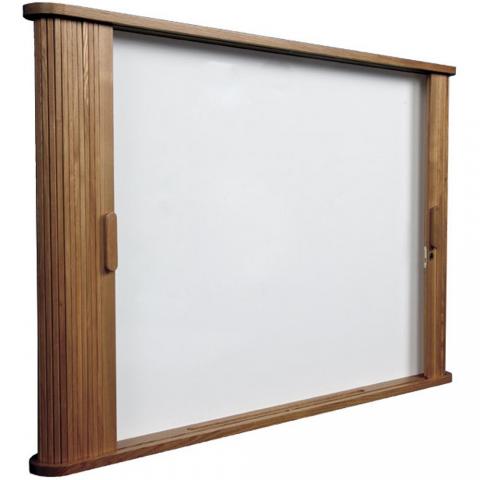 locking dry erase cabinet - mahogany or oak finished trim