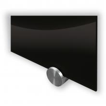 A black dry erase glass board features stainless steel mounting standoffs.
