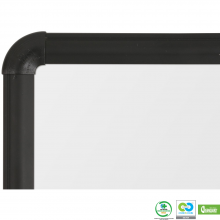 The rounded corners of the magnetic dry erase ceramic whiteboard are ideal for safety in the classroom or the office.
