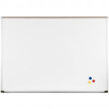 Magnetic dry erase whiteboard with tackable map rail and full length accessory tray. The whiteboard is wall mounted, comes with safety end caps to cover sharp edges and doubles as a magnetic bulletin board. 