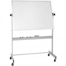 The magnetic dry erase whiteboard has locking casters and an accessory tray that runs the length of the frame, which comes in many sizes.