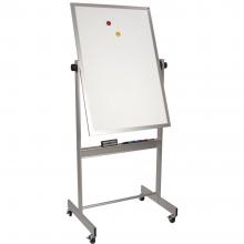 A small reversible magnetic dry erase whiteboard on casters is shown.