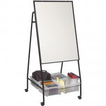 A magnetic dry erase whiteboard doubles as a magnetic bulletin board.