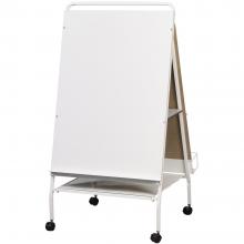 A dry erase board and easel is displayed in a classroom.