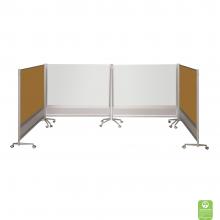 A Markerboard And Corkboard Room Divider with three attached standing.