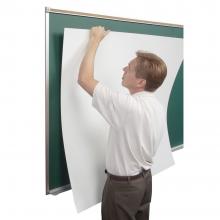 A man turns an ordinary black board into a dry erase whiteboard with the easy peel and stick dry erase wall covering. It sticks to any board to create a dry erase white board.
