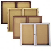 Displayed is the enclosed cork bulletin board with locking panels in many different finishes. 