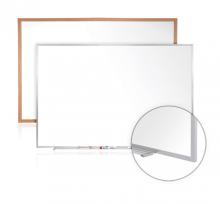 A magnetic dry erase white board with either wood or aluminum frame available in multiple sizes.