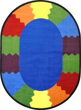 An oval shaped block party classroom carpet for a school.