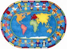 The oval shaped kids area world map is a perfect fit for classroom that have a little less room than traditional classrooms.