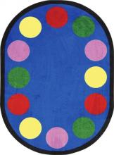 Displayed is a small oval rug is shown. It has dots for 12 students.