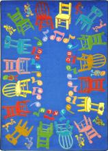 A close view of the kids carpet allows us to see the chair shapes woven into the carpet, making for an energizing and fun game of musical chairs.
