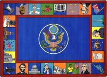 A rectangle shaped symbols of America rug for elementary classroom is displayed.