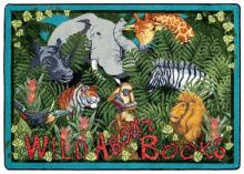 A wild about books school carpets rug is displayed.