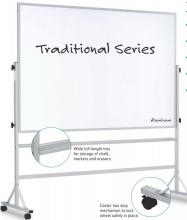 This freestanding combination cork dry erase board features a dry erase whiteboard on one side and a cork board on the other. 