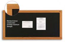 On display is a black cork bulletin board with notices attached to its self healing surfaces.