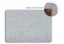 A fabric board is displayed with a close up of the horizontal and vertical hangers.
