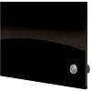 A black glass modern whiteboard features stainless steel standoffs for mounting.