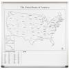 A magnetic dry erase map of the USA is shown in its aluminum frame with embedded map image.