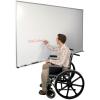 A large magnetic dry erase whiteboard with map rail is shown. It features a full length accessory tray and rubber end caps for safety.