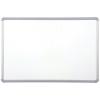 An aluminum framed dry erase white board with injection molded rounded corners.