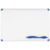 The magnetic dry erase whiteboard is shown. It is constructed of porcelain steel and doubles as a magnetic bulletin board.