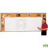 Classroom sized dry erase whiteboard combo with adjoining cork boards. 