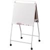 This dry erase white board on easel has a full length accessory tray on each side and has locking caster wheels for maximum portability.