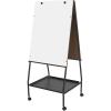 Displayed is a reversible melamine presentation whiteboard  with a full length accessory tray and flip chart hooks.