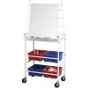 This free standing dry erase board rolls on casters and has a full length accessory tray.d