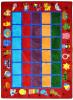 A red, rectangle shaped preschool classroom rug for a school