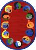 An oval shaped red kids carpet for the classroom.
