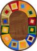 The carpet for kids is shown in oval brown. It contains antimicrobial agents to prevent germs from growing in the carpet and becoming a health hazard for your students.