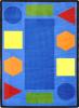 A rectangle shaped kids carpet rugwith shapes for a classroom is displayed.