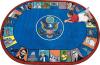 An oval shaped symbols of America rug for elementary classroom is displayed.